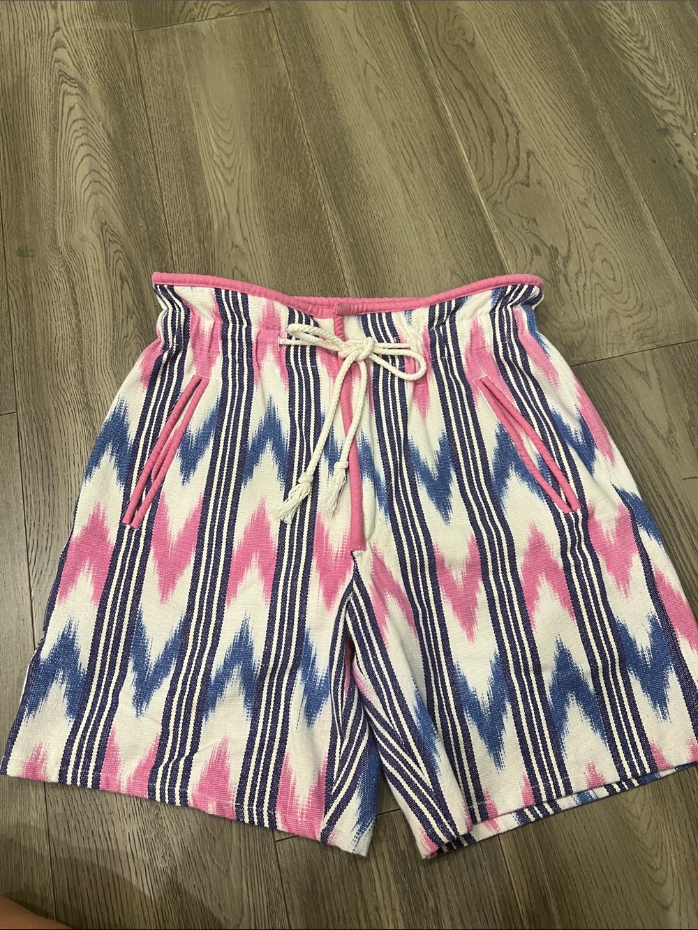 Isabel Marant Pink, Blue & White Ikat-Stripe Drawstring Shorts